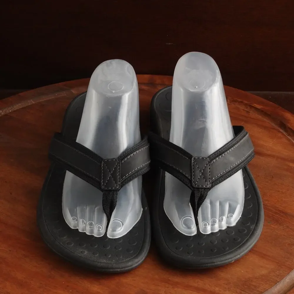 Vionic Sandals Mens Size 14 BLK Tide Leather Thong Flip Flop Comfort Beach Shoes